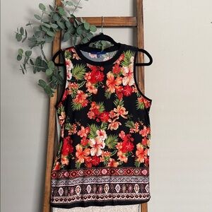 Floral Sleeveless Top - Black, Orange, Green